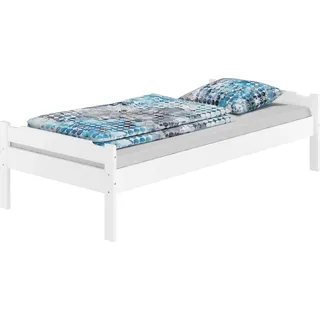 Einzelbett massiv Kiefer weiß 90x200 Futonbett Holzbett Zubehör wählbar V-60.31-09Wohne Zubehör - Weiß