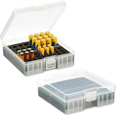 Bild von Batteriebox, 2er Set, für 60 AA & AAA Batterien, HxBxT: 5,5 x 15 x 15,5 cm, Batteriekiste, transparent/schwarz