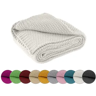 wometo Kuscheldecke Strick 140x190 weiß wollweiß - Strickdecke oekoTex warme weiche Decke mit edlem und schlichten Strickmuster