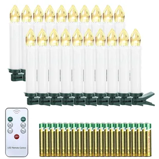 EXTSUD Weinachten LED Kerzen mit Fernbedienung 20 Stück Weihnachtsbaumbeleuchtung Led Schwebende Kerzen Christbaumkerzen Flammenlossen Weihnachtskerzen Batteriebetrieben für Weihnachtsdeko Party