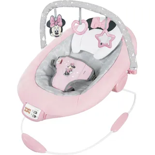 Bright Starts Bright Starts, Minnie Mouse, Rosy Skies vibrierende Babywippe Babyschaukel mit Musik, Lautstärkeregler, 3 Spielzeugen, Sicherheitsgurt, rutschfesten Füßen und mehr, Minnie 1 Stück