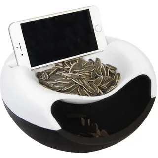 Lazy Snack Schale Handy Halterung, Servier Schale Schüssel für Snacks, Nüsse, Kerne, Obstschale mit Handy Halter, 2 in 1 Doppelschichten Kunststoff Snackschale (Weiß)