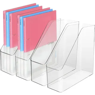 IBEQUEM 4 Stück Klar Acryl Magazinhalter, Kunststoff Vertikale Datei Ordner Lagerung Rack, Schreibtisch Dokument Sorter Organisator für Home Office Work Desktop