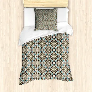 ABAKUHAUS Brown und Blau Mantele, Eastern Star, Milbensicher Allergiker geeignet mit Kissenbezügen, 135 cm x 200 cm - 80 x 80 cm, Taupe Pale Blue Brown - Braun