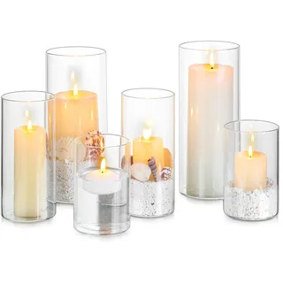 Glasseam Windlicht Glas Kerzengläser Groß: 6er Set Verdickte Kerzenglas Kerzenhalter Stumpenkerzen für Tischdeko Glaszylinder für Kerzen Modern Vase Windlicht Outdoor für Hochzeit Deko Wohnzimmer