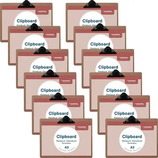 Europel Klemmbrett aus Holz, A3, Querformat, 12 Stück, FSC-zertifiziert, MDF, mit schwarzem Metallclip, für Klassenzimmer, Büro, Geschäft, Restaurant, Lager, 330x440x3mm 197003