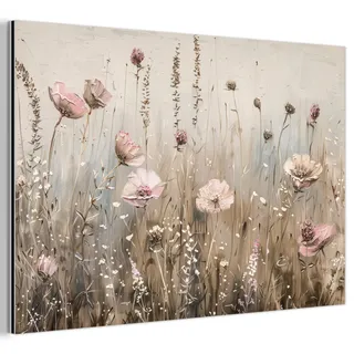 MuchoWow Metallbild Blumen - Rosa - Modern - Beige Wanddeko 90x60 cm , Metall , Rechteckig , 90x60 cm , einfache und schnelle Anbringung , Bilder & Rahmen, Bilder, Holz & Metallbilder