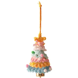 Weihnachten Deko, Mini Häkel-Weihnachtsbaum, Hängend Gestrickter Christbaum-Anhänger mit Glöckchen fur Weihnachtsdeko