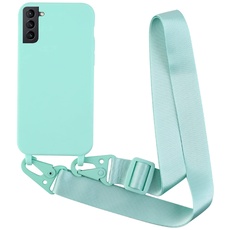 2NDSPRlNG Schutzhülle mit Halskette, kompatibel mit Samsung Galaxy S22, Umhängeband aus Seil, Anhänger aus weichem Silikon, Minzgrün