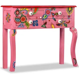 vidaXL Konsolentisch Massivholz Mango Rosa Handbemalt - Braun