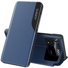 Hülle für Xiaomi Poco X4 Pro 5G-Abdeckung, seitliches Smart-Display, Kleiner Sichtständer, Telefonschutzhülle, stoßfeste TPU Ultra Slim-Telefonhülle für Xiaomi Poco X4 Pro 5G-Königsblau