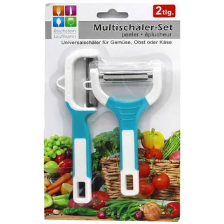 Haushaltshelden Sparschäler 2er Set Gemüseschäler Edelstahl- Pendelklinge 12,5 und 15,5cm lang Universalschäler Spargelschäler in schwarz, grün oder Türkis (Türkis/Blau)