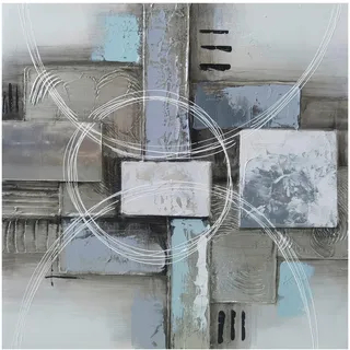 Monee Ölgemälde , Blau, Braun, Grau, Schwarz, Weiß , Holz, Metall, Textil , Tanne , massiv , quadratisch , 55x55 cm , Keilrahmen , Bilder & Rahmen, Bilder, Ölbilder