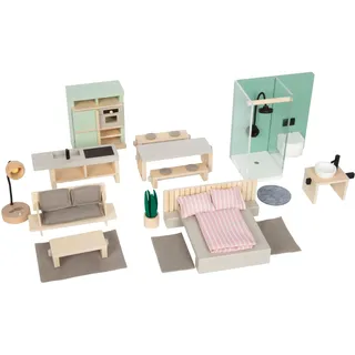 small Foot Puppenhausmöbel Set, detailreiches Möbelset mit hohem sichtbaren Holzanteil, Ausstattung für Puppenhäuser, für Kinder ab 3 Jahren, 27 Teile 12818