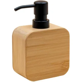 Sadena Seifenspender , Naturfarben, Schwarz , Holz, Kunststoff , Bambus , massiv , 10x16x5.6 cm , Kunststoffpumpe, Spender problemlos zum Nachfüllen , Badaccessoires, Seifenspender