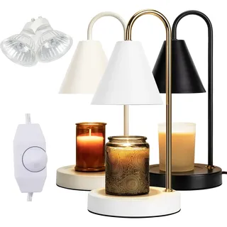 Aimoptg Elektrischer Kerzenwärmer mit dimmbarem Licht, Duftwachsschmelzer, kein Rauch, kompatibel mit verschiedenen Gläsern, mit 2 Glühbirnen, Heimdekoration, Weiß