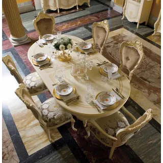 Design Esszimmer Set Garnitur Holz Möbel 2x Stühle mit Armlehnen 4x Stuhl 7tlg. - Beige