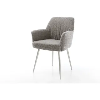 Esszimmerstuhl Xana-Flex mit Armlehnen Bouclé Silbergrau 4-Fuß konisch Edelstahl Taschenfederkern