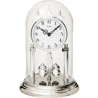 AMS 1206 Tischuhr mit Drehpendel Jahresuhr Drehpendeluhr Quarz silbern - Silber