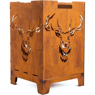 Kapaga - Feuerstelle aus Cortenstahl mit Hirschmotiv – Faltbarer Outdoor Kamin, 2mm Stahl, Handgefertigt, Platzsparend, 37x37x58 cm – Ideal für Garten und Terrasse - Rost, Edelrost