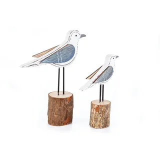 Heitmann Deco - Holz-Figuren "Möwen auf Poller" - 2er-Set - maritime und Frühlings-Deko