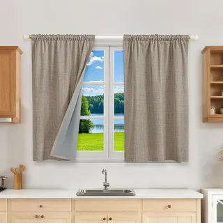 Runyéla 100% Verdunklungsvorhänge Thermovorhänge Kälteschutz Gardinen mit Kräuselband 120 x 90 cm (HxB) 2er Set Leinenoptik Vorhänge Blickdicht Leinen, Schiebegardinen Wohnzimmer Curtain