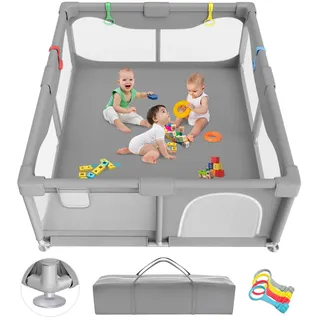 Sarr Klith Laufstall Baby 180x150x68cm, 2025 Upgrade Laufgitter Baby Groß xl xxl mit Saugnäpfen, Indoor/Outdoor Laufgitter mit Atmungsaktivem Netz, Keine Spielmatte, Einfacher Montage/Demontage