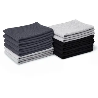 Encasa XO Küchenhandtücher und Waschlappen aus Baumwolle | Mehrfarbig 3 | Waffel und Flachgewebe-Geschirrtuch | Geschirrtuch-Set | 70x45 cm, Wiederverwendbar und schnell trocknend 12er-Set