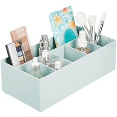 mDesign Schminkaufbewahrung für Wasch- oder Schminktische – Aufbewahrungsbox aus BPA-freiem Kunststoff für Make-up – moderner Kosmetik Organizer mit 6 Fächern – Mint grün
