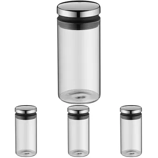 WMF Depot Vorratsdose Glas 1l, Höhe 21,5 cm, Vorratsglas mit Deckel, Kaffeebohnen Behälter, Müslidose, Frischhaltedose mit große Einfüllöffnung (Packung mit 4)