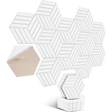 Hexagon Akustikplatten selbstklebend 12 Stück I Schallabsorber Schallschutz mit hoher Dichte für Wand Decken Holz & Tür - Akustikpanel Schallschutzplatten, 30x26x0.9cm,Streifen,Weiß