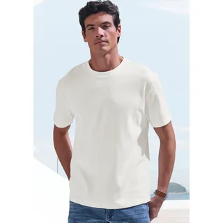 T-Shirt JOHN DEVIN "mit Struktur", Herren, Gr. M, weiß (sanftes weiß), Jersey, Obermaterial: 60% Baumwolle, 40% Polyester, unifarben, regular fit, Rundhals, abgesteppte Kante, Shirts T-Shirt, Rundhalsshirt mit Struktur aus Baumwoll-Mix, Topseller