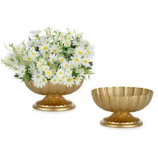 NUPTIO Metall Gold Blumenvase, 13,7cm Hoch, Vintage Look, 2 Stück