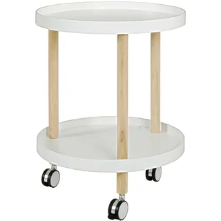 Haku-Möbel HAKU Beistelltisch auf Rollen Massivholz Natur MDF weiß rollbarer Couchtisch Sofatisch -Maße: H 60 x Ø 50 cm Style: Scandinavian