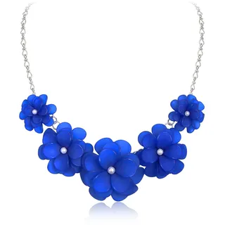 EVER FAITH Blume Kragen Halskette Floral Flower Statement Sommer Strand Chokers Halsketten für Damen Mädchen blau
