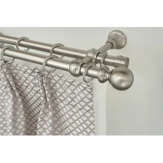 GARESA »ANDREA« silber (mattnickelfarben), L:380cm Ø:20mm, Metall, Gardinenstangen, Gardinenstange, Vorhanggarnitur, verlängerbar, Endknopf Kugel lang, mit Ringen,
