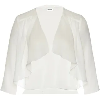 Boleroblazer BONPRIX, Damen, Gr. 48, wollweiß, Chiffon, Obermaterial: 100% Polyester, leicht transparent, unifarben, figurumspielend taillenlang, Blazer Boleroblazer, für festliche Anlässe und Hochzeiten, 3/4-Ärmel, Wasserfallkragen, Topseller