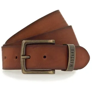 Mustang Ledergürtel Schnalle altmessingfarben, Logo auf der Metall-Schlaufe, 4 cm, braun