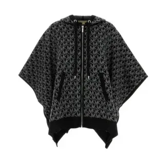 Michael Kors für Damen. MT561CCK87 Poncho Zip Monogramm schwarz (L/XL), Lässig, Wolle