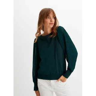 bonprix Strickpullover "Feinstrickpullover aus fließendem Viskose-Mix" im tollen Viskose-Mix, mit weiten, extravaganten Plisseeärmeln, bequem, tiefgrün