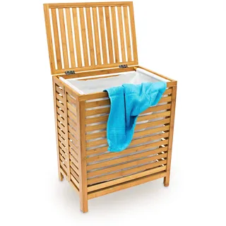 Relaxdays Wäschetruhe, Bambus, HxBxT: 60 x 50,5 x 35,5 cm, herausnehmbarer Wäschesack, Volumen 100 l, Wäschekorb, natur