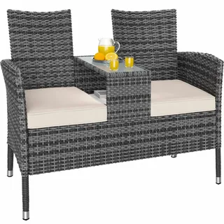 Polyrattan Kino Bank Grau/Beige 143x55x88cm