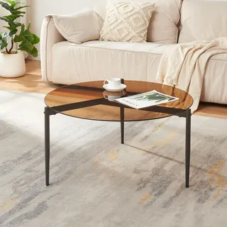 Couchtisch 'Ulökantaa' Glastisch mit runder Tischplatte Ø80 x 40 cm Metallgestell Rauchglas, braun - Braun