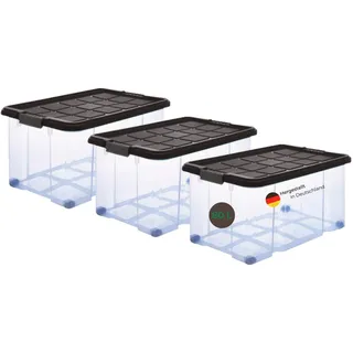 Novaliv 3x Aufbewahrungsboxen mit Deckel Rollen 80l 61x40x46 transparent Grau Anthrazit Kunststoffbox mit Deckel Stapelkiste Verstauboxen Spielzeugkisten Stapelbox