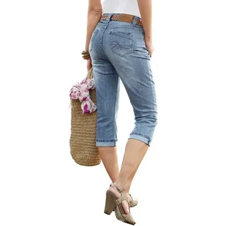 Caprijeans ANISTON CASUAL, Damen, Gr. 42, N-Gr, blau (blau, bleached), Web, Obermaterial: 75% Baumwolle, 23% Polyester, 2% Elasthan, Crinkleoptik, figurbetont, Jeans Caprijeans, in Used-Waschung, Topseller