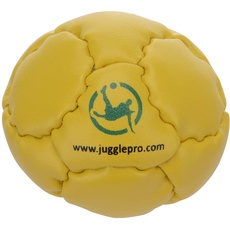 Juggle Pro Hacky Sack Footbag mit 14 Paneelen – Modell Sumo – FUSSJONGLIEREN - Gelb Kunstleder, Kunststoffpaletten gefüllt, Handgenäht