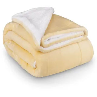 Heimwert Decke Kuscheldecke Sherpa Wolldecke - superweiche warme Dicke Kuscheldecke flauschig - extra Flauschige Fleecedecke für Couch Bett Sofa (Vanille, 220 x 240cm)
