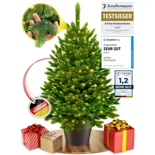 ArtiTree - Künstlicher Weihnachtsbaum 40cm im Topf mit LED - Christmas Tree für Innen, Kunstlich Baum für Weihnachtsdeko, Realistische Optik