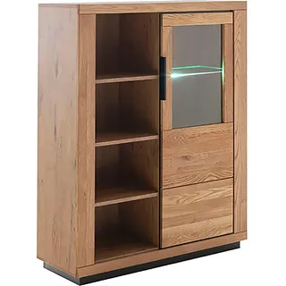 Kombikommode MCA LIVING "Greno Kombi-Highboard", beige (naturfarben), B:112cm H:142cm T:40cm, Glas, Holzwerkstoff, Massivholz, Sideboards, Kombikommode, durchgehende Lamelle