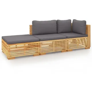 vidaXL 3-tlg. Garten-Lounge-Set mit Kissen Massivholz Teak - Dunkelgrau